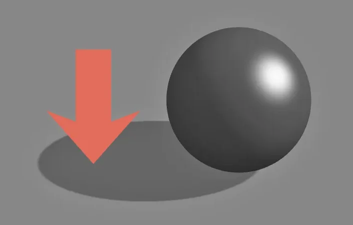 Cast shadow on a sphere made with the Shading Practice Tool