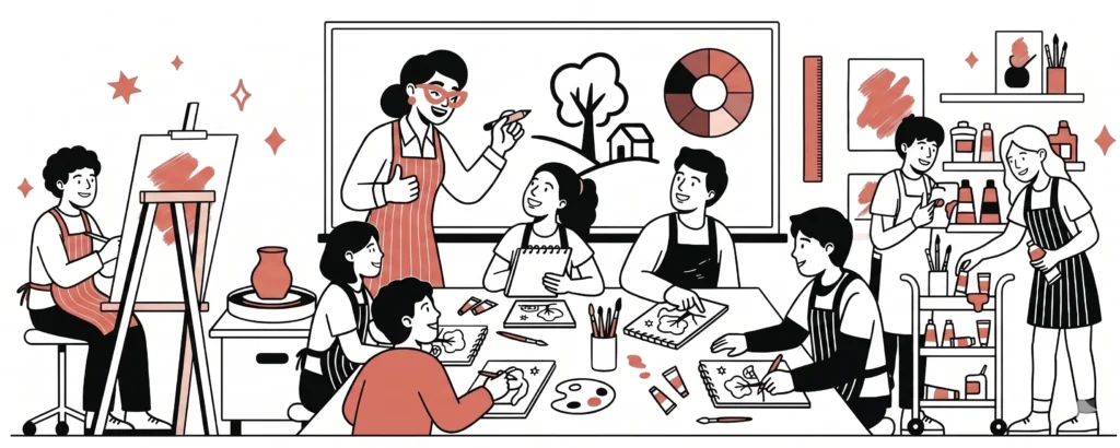 Visual art teacher teaching high school art students - Artteachertools.com