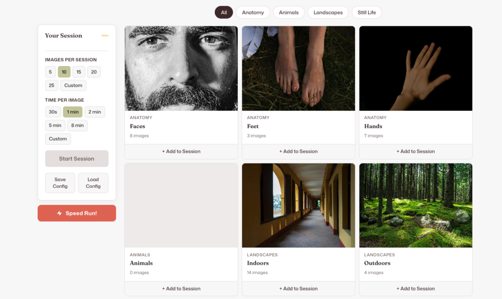 Photo Reference Generator Dashboard for timed drawing